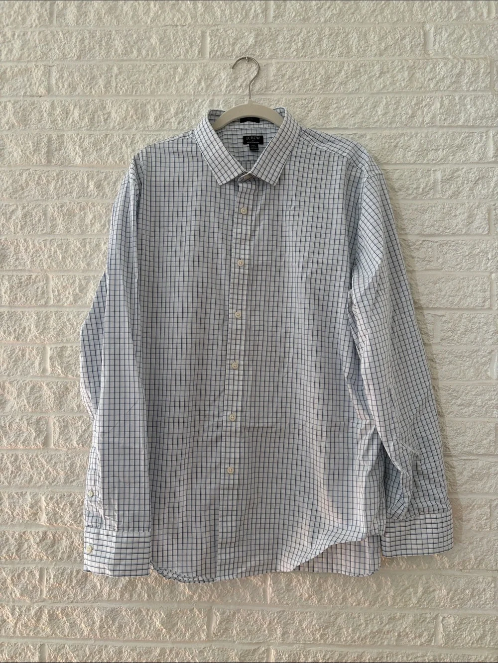 J. Crew White and Blue Button-Down Slim Fit Shirt